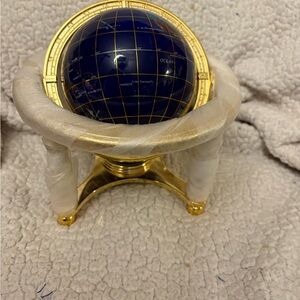 Elegant inlaid Semiprecious Stone and Brass Globe and Compass Decor